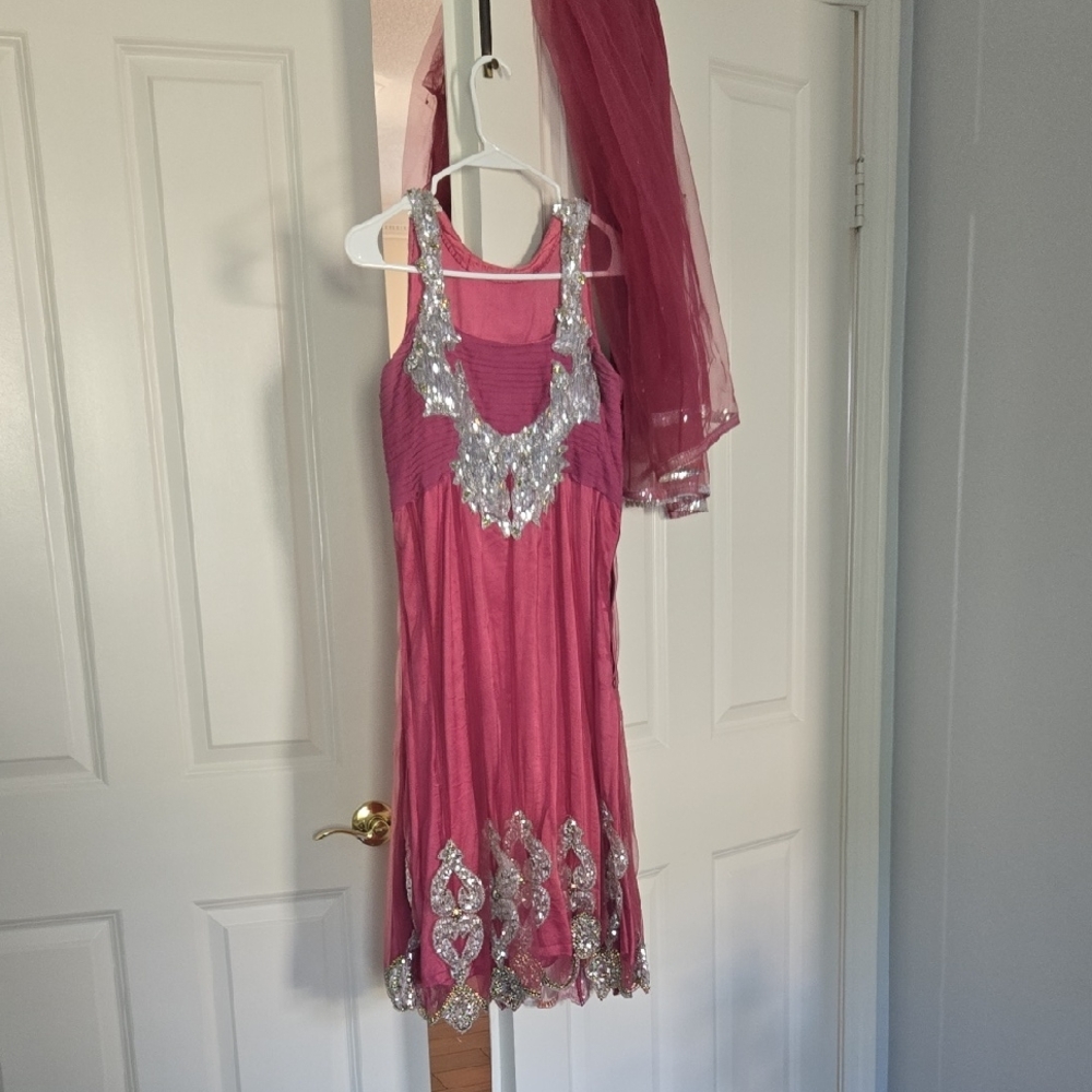 Elegant Pink Suit with Silver Accents
